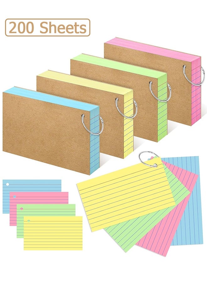Wffo 200 Count Colored Index Cards 3x5 Inch，Flashcards with Ring 4 Color，Heavy Weight Lined Ruled Note Cards for Studying, Office, School and Home - Image 1